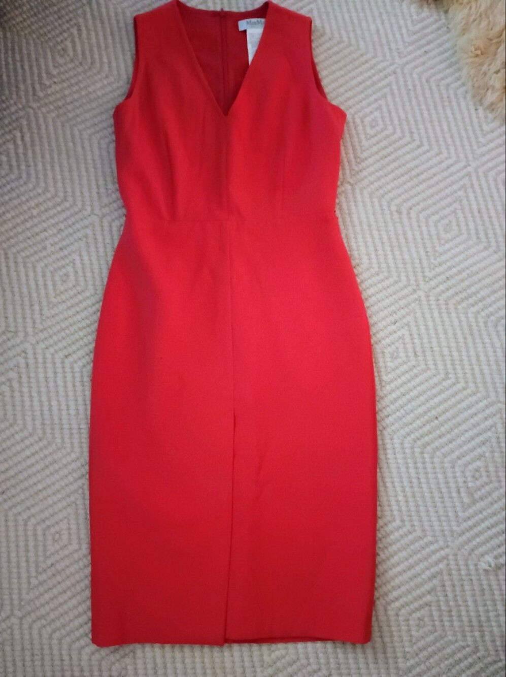 MaxMara Strapless Virgin Wool Coral-Red Cocktail Dress Size 6 Split Front
